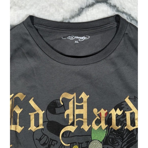 ED HARDY Rhinestone Dagger Snake Graphic Tee Shirt Gray Men's Size XL *NEW* $85 - Picture 5 of 7
